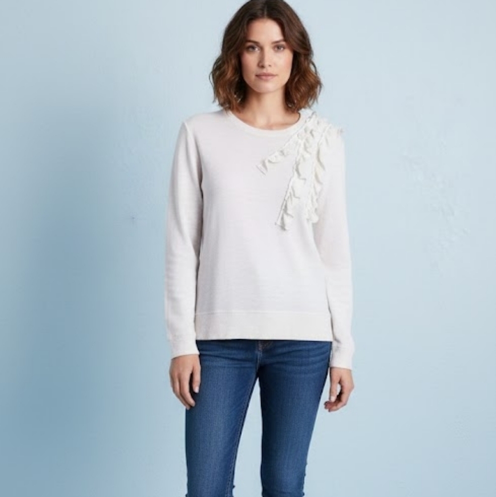 Banana Republic Off White‎ Ruffle Trim Sweatshirt